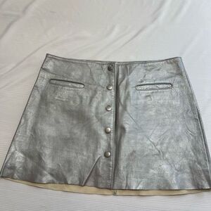 Hallhuber Silver Metallic Leather Skirt Size 40